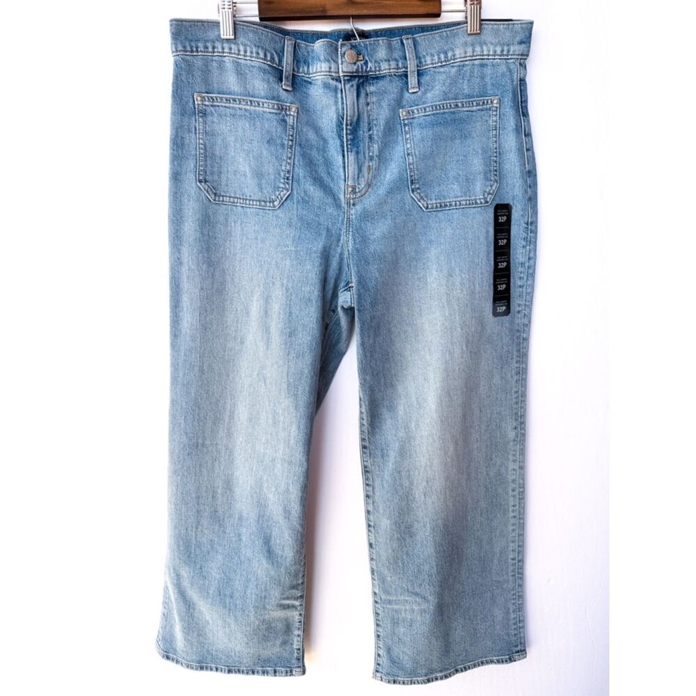 NWT J. Crew Factory Light Wash Slim Wide Leg Patch Pocket Denim Jeans 32P - Picture 3 of 10